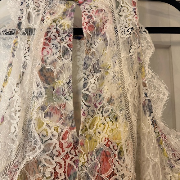 NWT By Anthropologie Lace-Back Tiered Mini Dress Floral Halter Lace Mini Size M - Picture 5 of 7